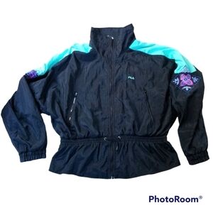 Vintage 80s Womens Floral Embroidered Fila Windbreaker Jacket